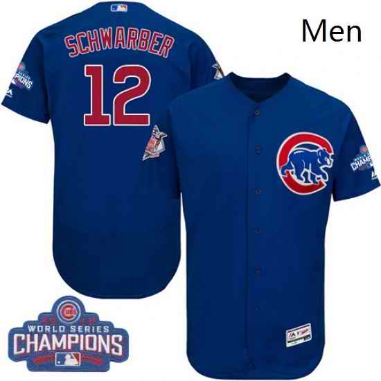 Mens Majestic Chicago Cubs 12 Kyle Schwarber Royal Blue 2016 World Series Champions Flexbase Authentic MLB Jersey